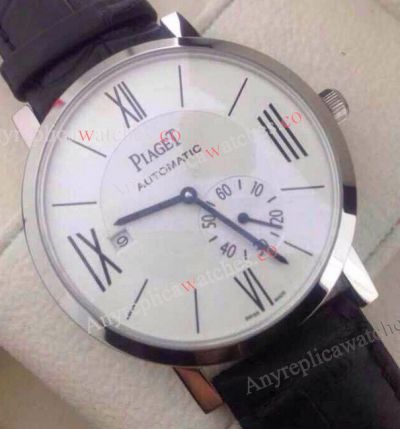 Replica Piaget Watch / White face Black Leather Strap